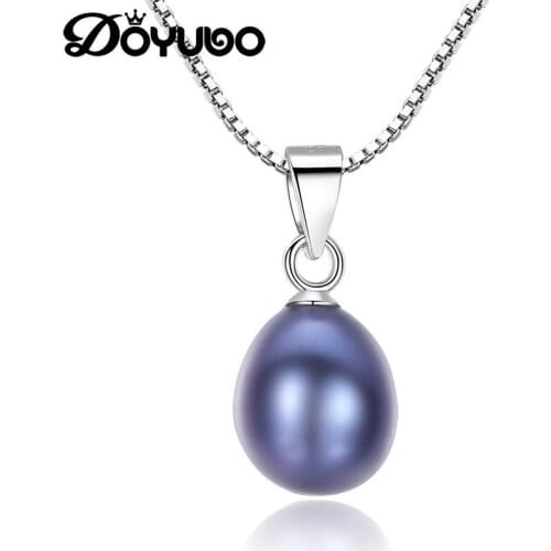 DOYUBO Simple Design Womens Colorful Drop Freshwater Pearl Necklace Female Pure Silver Pearl Necklace Fashion Jewelry VA253