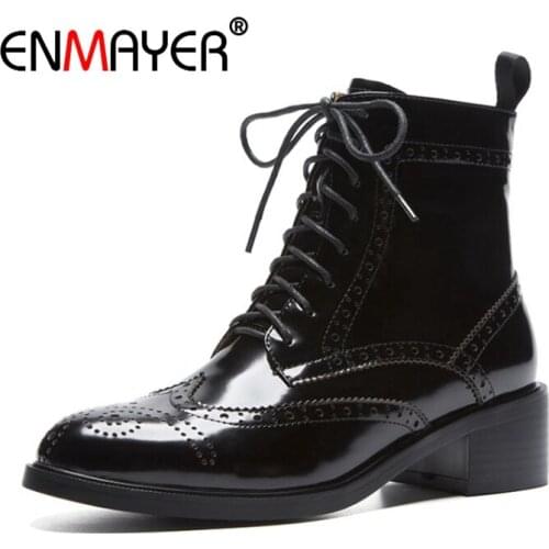 ENMAYER Women Ankle boots Pointed Toe High heels Short boots Flock Autumn Winter boots Thick heel Zipper Blue Black Shoes CR1717