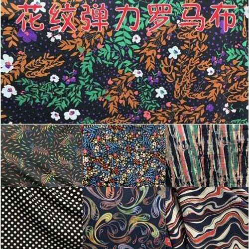 Spring and Autumn Imported Elastic Printed Knitted Roman Fabric Pants Dress Polyester Cotton Custom Fashion Fabric