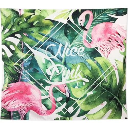Ins girl heart flamingo home soft wall hanging tapestry green decorative tapestry polyester peach skin background wall cloth