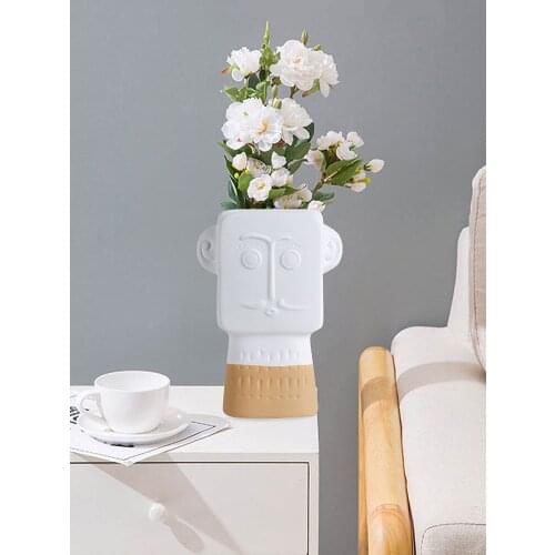Human Face Ceramic Vase Flower Pot Container Flower Holder TV Cabinet Porch Ornaments Home Decoration Moden Art