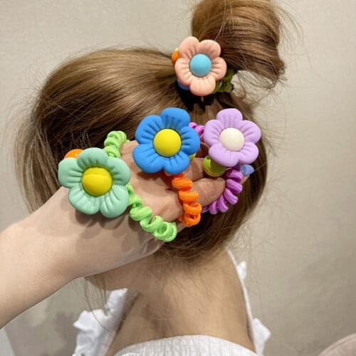 Korean Temperament Fluorescent Color Flower Hair Tie Hair Rope Female Rubber Band Simple Ball Hair Ring Phone Cord Hair Rope