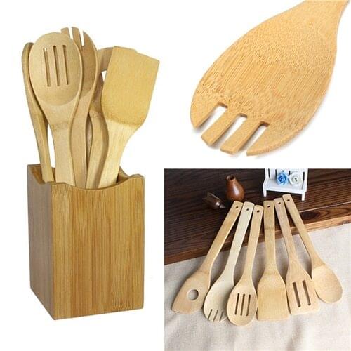 Kitchen tools 1pc Bamboo Spoon Spatula Kitchen Utensil Wooden Cooking Tool Mixing Set