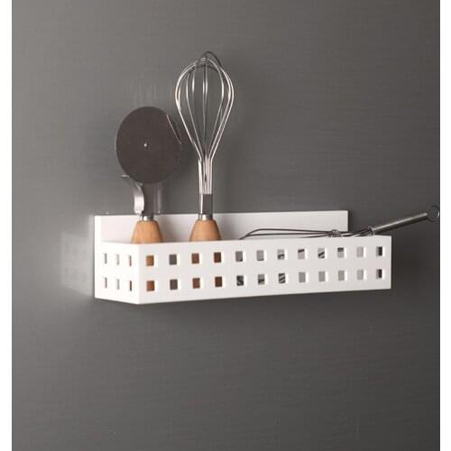 Kitchen Magnetic Storage Basket Fridge Microwave Oven Suction Rack Bathroom Wall-mounted Hanging Shelf Organizer