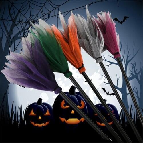 Halloween Party Witch Broom Kids Plastic Cosplay Broom Prop For Costume Accessories Decor Witch Flying Broomstick Party Dress Up
