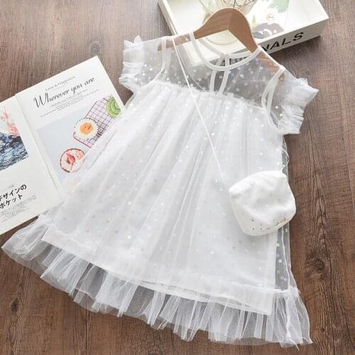 Cute Girls Princess Party Dresses Summer Kids Polka Dot Sequins Clothes Children Casual Clothing with Bag Sweet Vestidos Costume