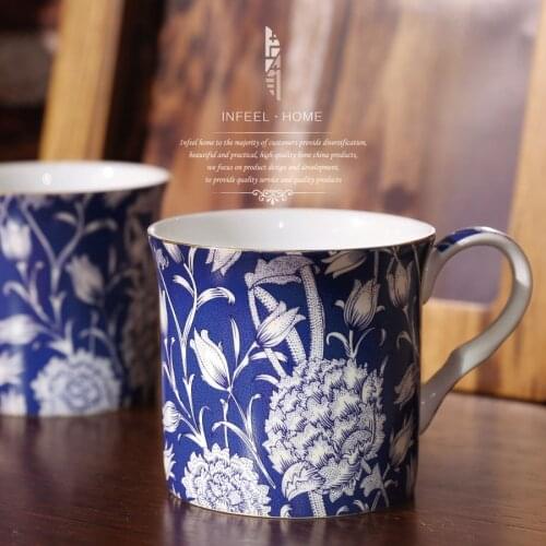 Fashion bone china cup blue and white coffee mulk cup and saucer tea mug lovers gift ceramic cup