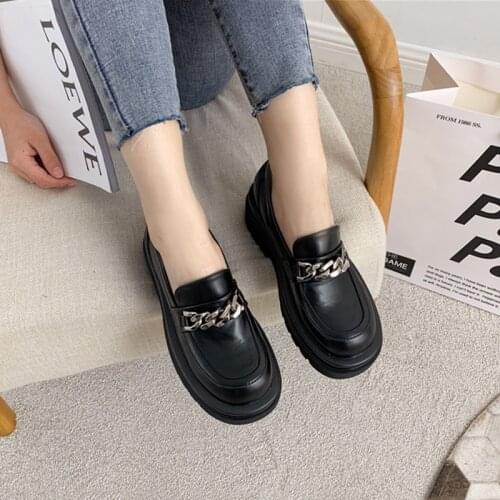 Fashion chain British style retro small leather shoes womens autumn 2021 new all-match thick-soled shoes with high loafers