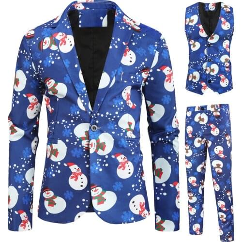 Fashion New men Suits Fashion Slim Fit Christmas pattern Printed Party Mens Single button Costume Homme Can be Single Sale