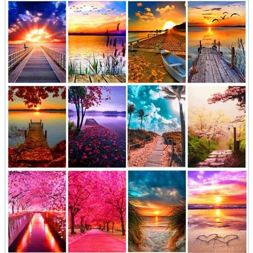 5D Diamond Painting Sunset/Love Beach DIY Round Full Diamond Embroidery Kit Landscape Home Decoration Crafts 30*40cm