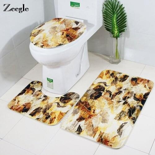 Zeegle Bath Mat Set Leaf Pattern Carpet Bathroom Toilet Rug Anti-slip Shower Mat Bath RugS Set Absor Bathroom Mat Foot Pads
