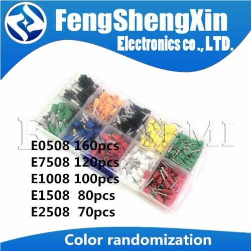 530pcs/box V E0508 E7508 E1008 E1508 E2508 crimp terminal block tubular electrical terminals for cable, wire connector cable