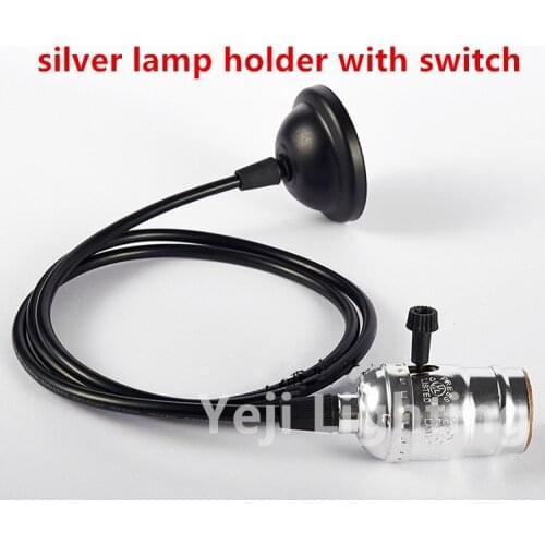 Edison base silver lamp holder with switch and hanging wire E27E26 retro for Restaurant clothing lamp base lighting accessories