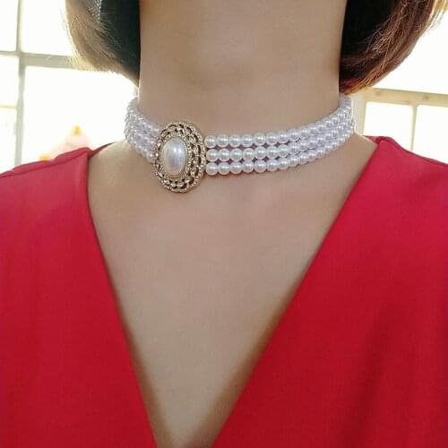 Elegant Imitation Pearls Three Strands Choker Necklace Wedding Bridal For Women Gifts Party Jewelry