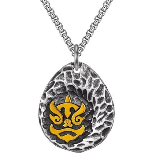 Stainless Steel Punk Rock Animal Lion Head Dog Tag Pendant Necklace Vintage Jewelry Gift For Him with Chain