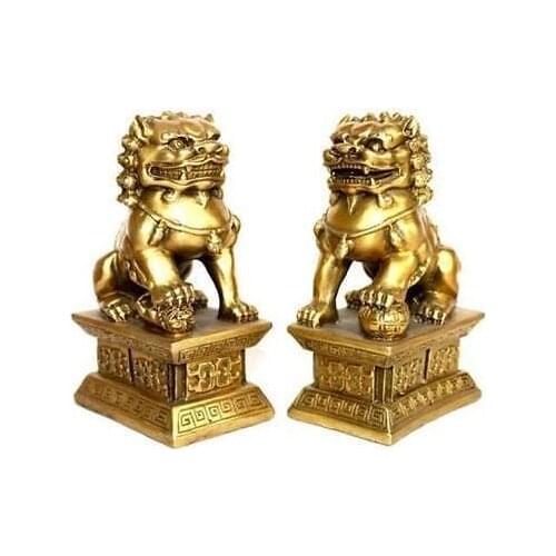 Pair of tibet brass Native copper statue foo dogs/Lions Tibet Buddhist Bronze art Decoration 100% real Tibetan Silver Brass