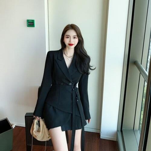 Sexy Blazer Dress Women OL White Sashes Suit Collar Dress Elegant Mini Dress Office Lady Dresses Chic Vestidos