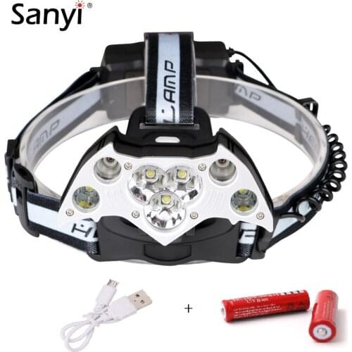 Portable 5*T6+2*XPE LED Headlamp Headlight Micro USB Rechargeable 18650 Flashlight Head Lamp Torch for Outdoor Night Fishing