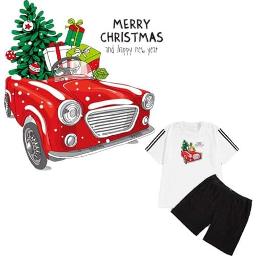 Christmas Cartoon Car Iron-On Transfers For Clothing Clothes Stickers Diy Accessory Heat Transfer Fashion Iron On Thermal Patch