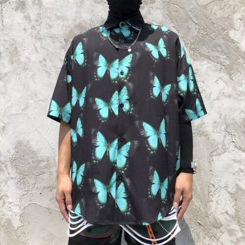 2020 Spring Summer Butterfly Printed Shirts Women Men Causal Hip-hop Short Sleeve Blouse Blusas Mujer De Moda Tops