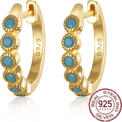 New s925 sterling silver earrings Korean girl simple diamond blue zircon earrings retro silver earrings