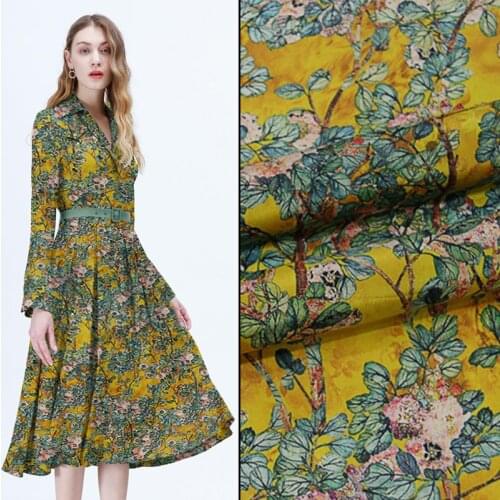 134 * 50cm New Natural Silk Spray- Print Crepe -De-Chine Dress Shirt T- shirt Summer Floral Silk Fabric