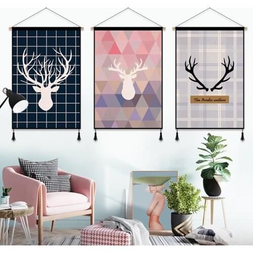 Nordic ins deer Wall Art Canvas Painting Fabric Tapestry Home Living Room Scroll Hanging Painting Poster Bedroom office decor