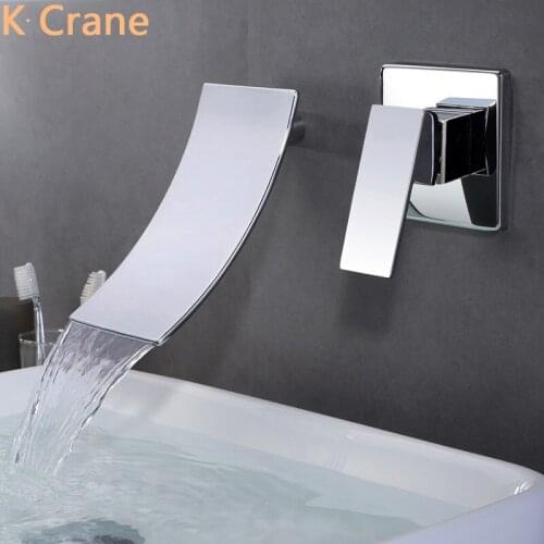 Waterfall Faucet Bathroom Concealed Wall Mounted Tap Hot Cold Water Mixer Basin Faucets Chrome Brass Miscelatore Lavabo Bagno