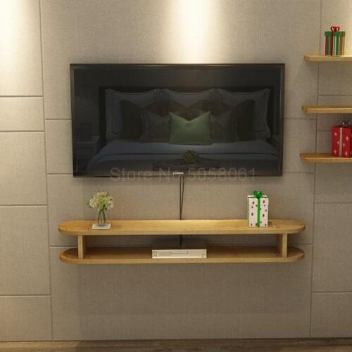 Small apartment modern minimalist wall-mounted TV cabinet living room wall set-top box rack solid wood