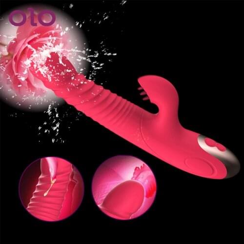 OLO Clitoris Stimulator Rotation Beads Erotic Telescopic Rabbit Vibrator Dildo Vibrator G-spot Massage Tongue Licking Heating
