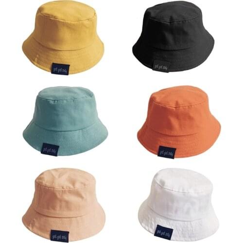 Korean Style Toddler Kids Sun Protection Bucket Hat Letters Label Solid Color Fisherman Cap 4-8 Years Old