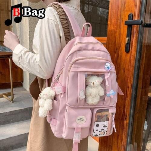 Japanese girl Women version cute bear Pendants transparent student backpack bag personality DIY Portable Travel Ita bag