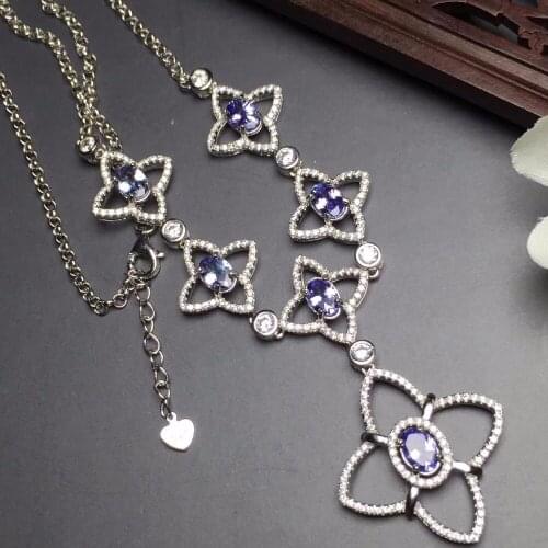 Fine Jewelry Real 925 Steling Silver s925 100% Natural Tanzanite Gemstone Female Pendant Necklaces Christmas Gift
