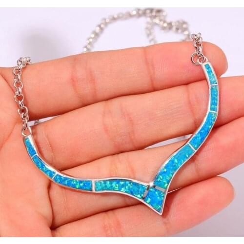 Fashion Large Vintage Humanoid Blue Opal Pendant Necklace For WomenLuxury Collares ChokersParty Wedding Christmas Gifts