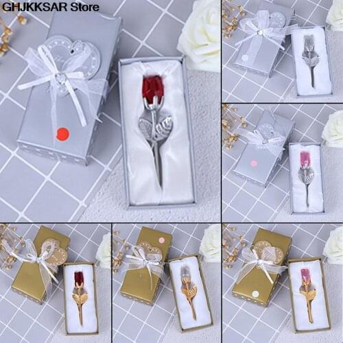 1X Crystal Glass Rose Flower Figurines Craft Valentines Day Favors X'mas Lovers' Gift Souvenir Home Wedding Decoration With Box