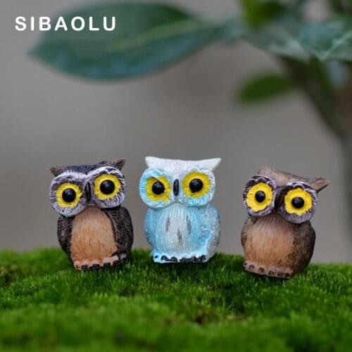 3pcs Simulation Owl Figurine Miniature Animal Decoration mini fairy garden Cartoon animal statue resin craft Home Car Decoration
