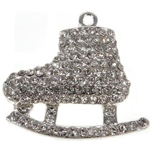 35mm Ice Skates shaped Rhinestone Charm Pendant for Girls and Ladies