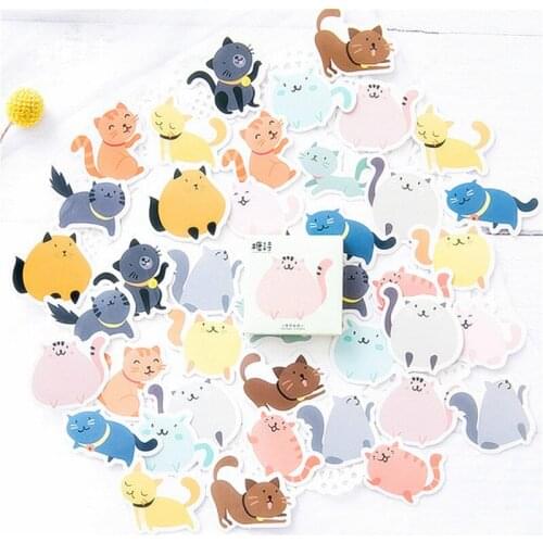 40Pcs/lot Kawaii Small Fat Cat Door Sticker Wall Mural Art Green Tree Wallpaper Poster Stickers Self Home Door Decals