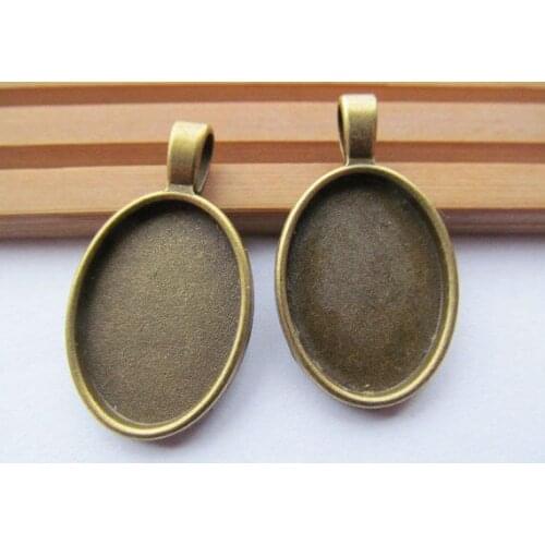 50pcs Antique Bronze Thick Oval Base Setting Tray Bezel Pendant Charm,Fit 18mmx25mm Cabochon/Cameo,DIY Accessory Jewellry