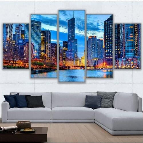 Full square drill diamond embroidery Chicago City Night View 5d diy diamond painting Cross Stitch Rhinestone mosaic decoration