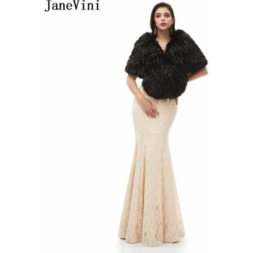 JaneVini Elegant Black Faux Fur Bolero Winter Wedding Shrugs Bridal Shawl Wrap Formal Party Cloak Warm Cape Wedding Accessories