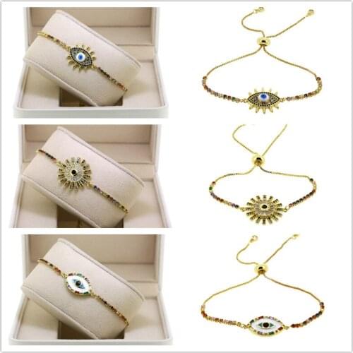 Colorful CZ Evil Eye Bracelets For Women Handmade Gold Chains Girl Adjustable Lucky Jewelry Gifts Bracelet Wholesale