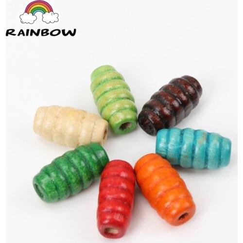 Mixed Colors Oval Shape Whorl Pattern Wooden Material Spacer Beads For Jewelry Making DIY 8x15mm 100pcs