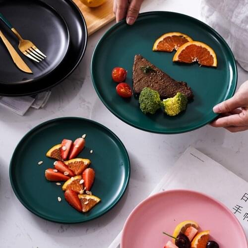 Household Ceramic Tableware Hotel Western Restaurant Chinese Dish Net Red Round Steak Plate Fruit Salad Dish