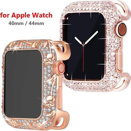 Luxury Metal Frame for Apple Watch Case Cover iWatch SE 6 5 4 3 Protective Protector Bling 40mm 44mm Stainless Silver for Women