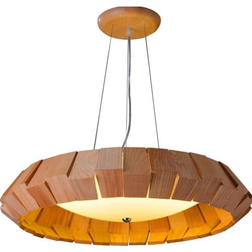 Wood Nordic creative LED pendant lamp solid wood round pendant light for living room dining room bar bedroom lighting WF1018516