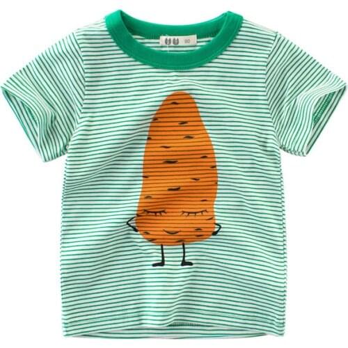 27kids 2-9Years Animal Carrot Print Kids Boys Girls T Shirt Cotton Baby Children Short Sleeve T Shirts Summer Tops Shirt for Boy