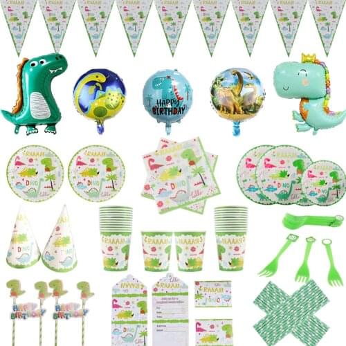 Dinosaur Party Supplies Disposable Tableware Set Dino Paper Plate Cup Tablecloth For Baby Shower Birthday Party Supplies