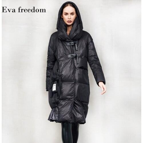 Evafreedom Winter Jacket Ladies European Fashion Hooded 90 White Duck Down Plus Size Super Thick Personality Down Jacket Women