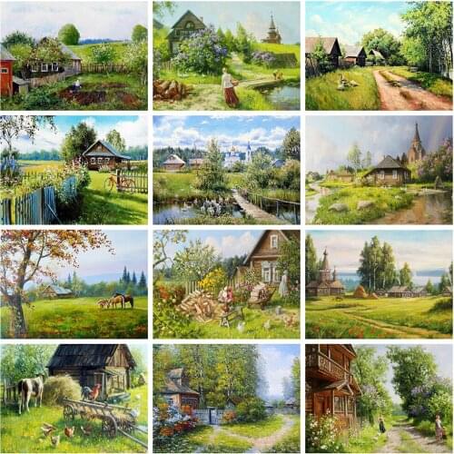 HUACAN Full Square Diamond Painting Nature Landscape DIY Diamond Embroidery House 5D Mosaic Pictures Wall Art Decor